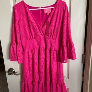 LILLY PULITZER Cecelia Dress in Resort Pink Tango Bungalow Blossom Lace